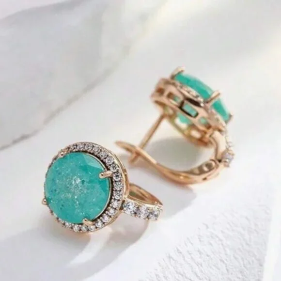 Turquoise Crystal Halo Earrings - Picture 2 of 5